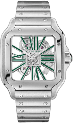 Cartier Santos de Cartier Skeleton Large Manual Steel Interchangeable Metal And Leather Bracelets - WHSA0028 Watch Ref. WHSA0028