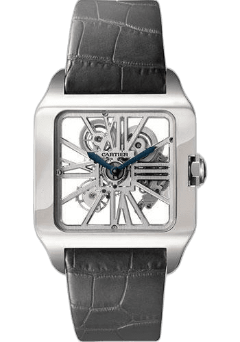 Cartier Santos-Dumont Watch - Large White Gold Case - Nickel Silver Dial - Alligator Strap - W2020033 Timepiece [W2020033