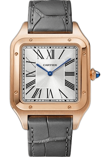 Cartier 46.6mm Rose Gold Santos-Dumont Watch - 46.6 mm x 33.9 mm Pink Gold Case - Silver Dial - Gray Leather Strap - WGSA0032 Watch Ref. WGSA0032