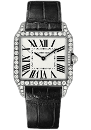 Cartier Diamond Silver Dial Santos-Dumont Watch - Small White Gold Diamond Case - Silver Dial - Alligator Strap - WH100251 Watch Ref. WH100251