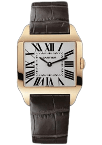 Cartier Santos-Dumont Watch - Small Pink Gold Case - Silver Dial - Alligator Strap - W2009251 Rose Gold Timepiece [W2009251