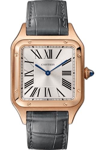 Cartier 43.5mm Rose Gold Santos-Dumont Watch - 43.5 mm Pink Gold Case - Silver Dial - Gray Strap - WGSA0021 Watch Ref. WGSA0021