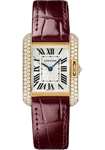 Cartier Tank Anglaise Watch - 30.2 mm Pink Gold Case - Diamond Bezel - Claret Red Alligator Strap - WT100013 30.2mm Rose Gold Watch Ref. WT100013