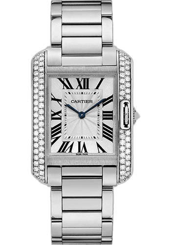 Cartier 34.7mm Diamond Bezel Silver Diamond Dial Tank Anglaise Watch - 34.7 mm White Gold Diamond Case - Diamond Bezel - Silver Diamond Dial - WT100028 — Ref. WT100028