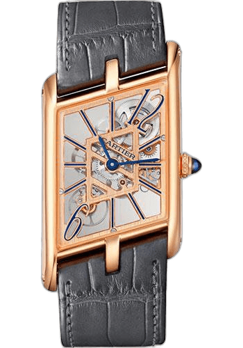 Cartier Tank Asymetrique Watch - 47.15 mm x 26.20 mm Rose Gold Case - Skeleton Dial - Brown And Dark Gray Alligator Straps Limited Edition of 100 - WHTA0011 47.15mm Timepiece [WHTA0011