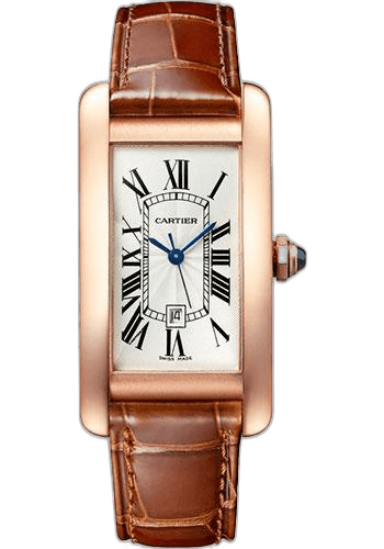 Cartier Tank Américaine Tank Americaine Watch - 41.60 mm x 22.60 mm Rose Gold Case - Silver Dial - Brown Leather Strap - WGTA0046 41.6mm Timepiece [WGTA0046