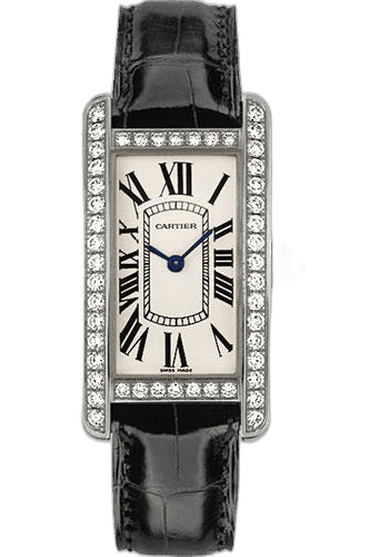 Cartier 34.8mm Tank Américaine Tank Americaine Watch - 34.8 mm White Gold Diamond Case - Black Alligator Strap - WJTA0003 Watch Ref. WJTA0003