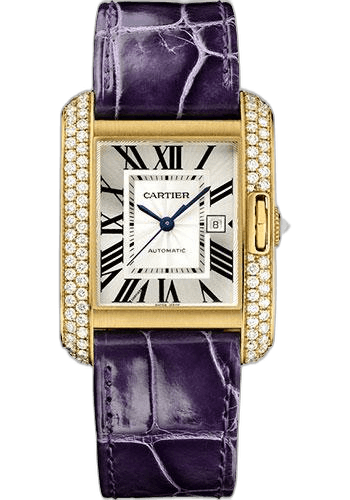 Tank Anglaise Watch - 39.2 mm Yellow Gold Diamond Case - Silvered Dial - Aubergine Alligator Strap - WT100017 39.2mm Diamond Silvered Dial — Cartier Ref. WT100017