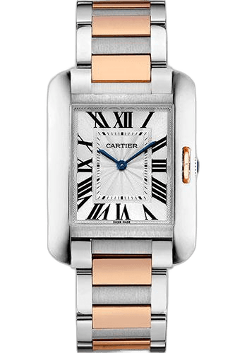 Cartier Tank Anglaise Watch - 34.7 mm Steel Case - Silver Dial - Pink Gold Bracelet - W5310043 34.7mm Rose Gold Watch Ref. W5310043