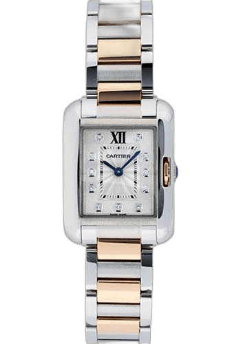 Cartier Tank Anglaise Small Model Watch - 30 x 22.7 mm Pink Gold And Steel Case - Silver Diamond Dial - WT100024 22.7mm & Rose Gold Silver Diamond Dial Ref. WT100024