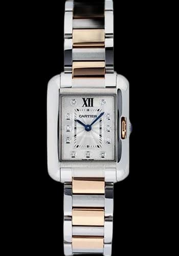 Cartier Tank Anglaise Small Model Watch - 30 x 22.7 mm Pink Gold And Steel Case - Silver Diamond Dial - WT100024 22.7mm & Rose Gold Silver Diamond Dial Ref. WT100024