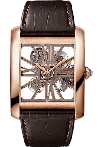 Cartier Tank MC Watch - 34.5 mm Pink Gold Case - Pink Gold Case Bezel - Skeleton Dial - Brown Alligator Strap - W5310040 34.5mm Rose Gold