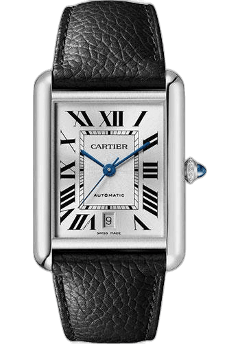 Cartier 41mm Tank Must Watch - 41 mm x 31 mm Steel Case - Silvered Dial - Interchangeable Black Grained Calfskin Strap - WSTA0040 — Ref. WSTA0040