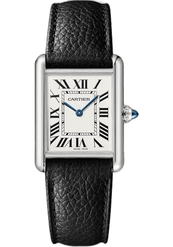Cartier Tank Must Watch - 33.7 mm x 25.5 mm Steel Case - Silvered Dial - Interchangeable Black Grained Calfskin Strap - WSTA0041 33.7mm