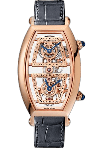 Cartier Tonneau Skeleton Xl Watch - 52.4 mm Pink Gold Case - Skeleton Dial - Dark Gray Alligator Strap - WHTN0005 52.4mm Rose Gold Timepiece [WHTN0005
