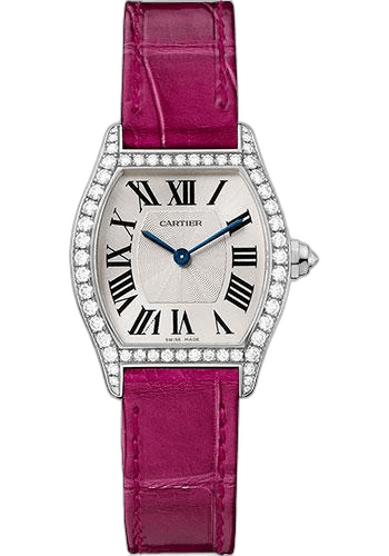 Cartier Tortue Watch - 30 mm White Gold Diamond Case - Fuchsia-Pink Alligator Strap - WA501007 30mm Ref. WA501007