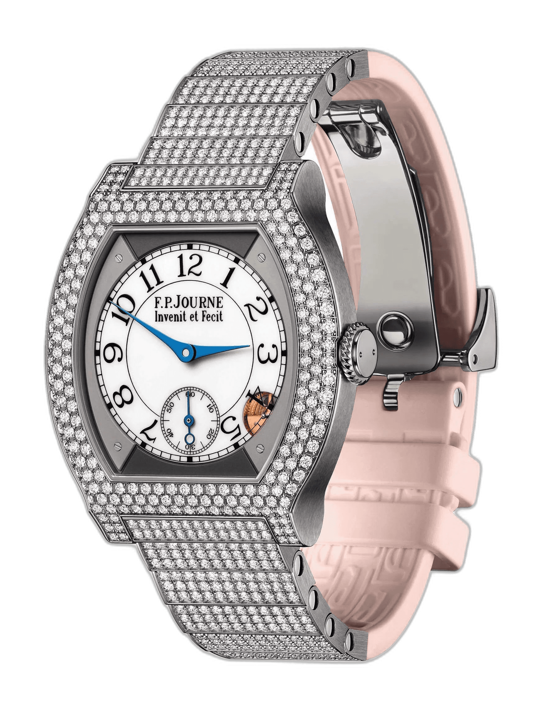 F.P.Journe Élégante 40 Titanium — White Sapphire Dial, 12-Row Diamond Set Bracelet, Pink Strap | Cal. 1210