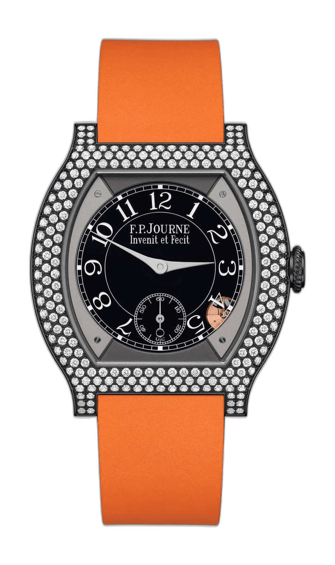 F.P.Journe Élégante 40 Titalyt — Black Sapphire Dial, Diamond Bezel, Orange Strap | Ref. Cal. 1210
