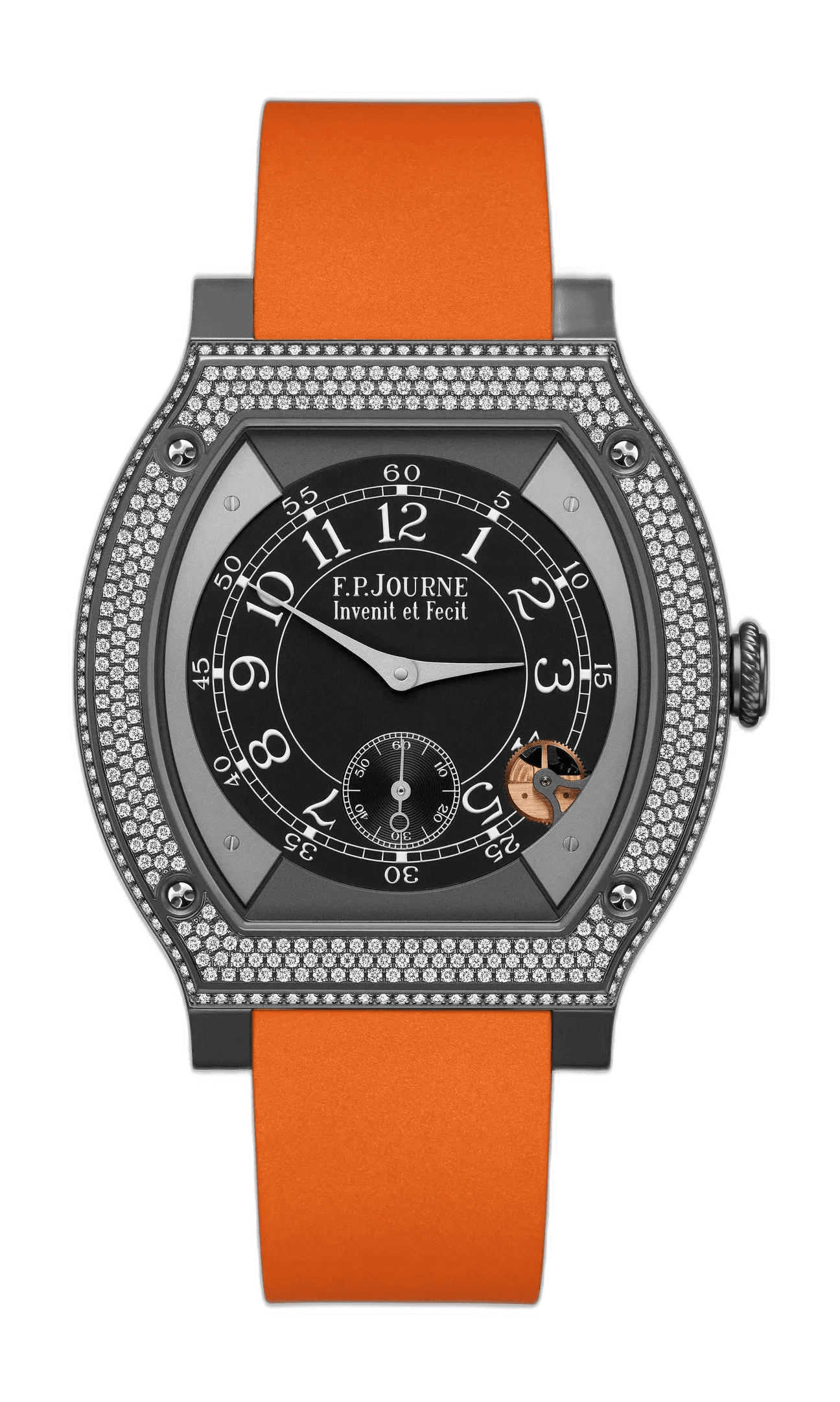 F.P.Journe Élégante Titanium — Black Sapphire Dial with Diamonds, Orange Strap | Ref. 1210