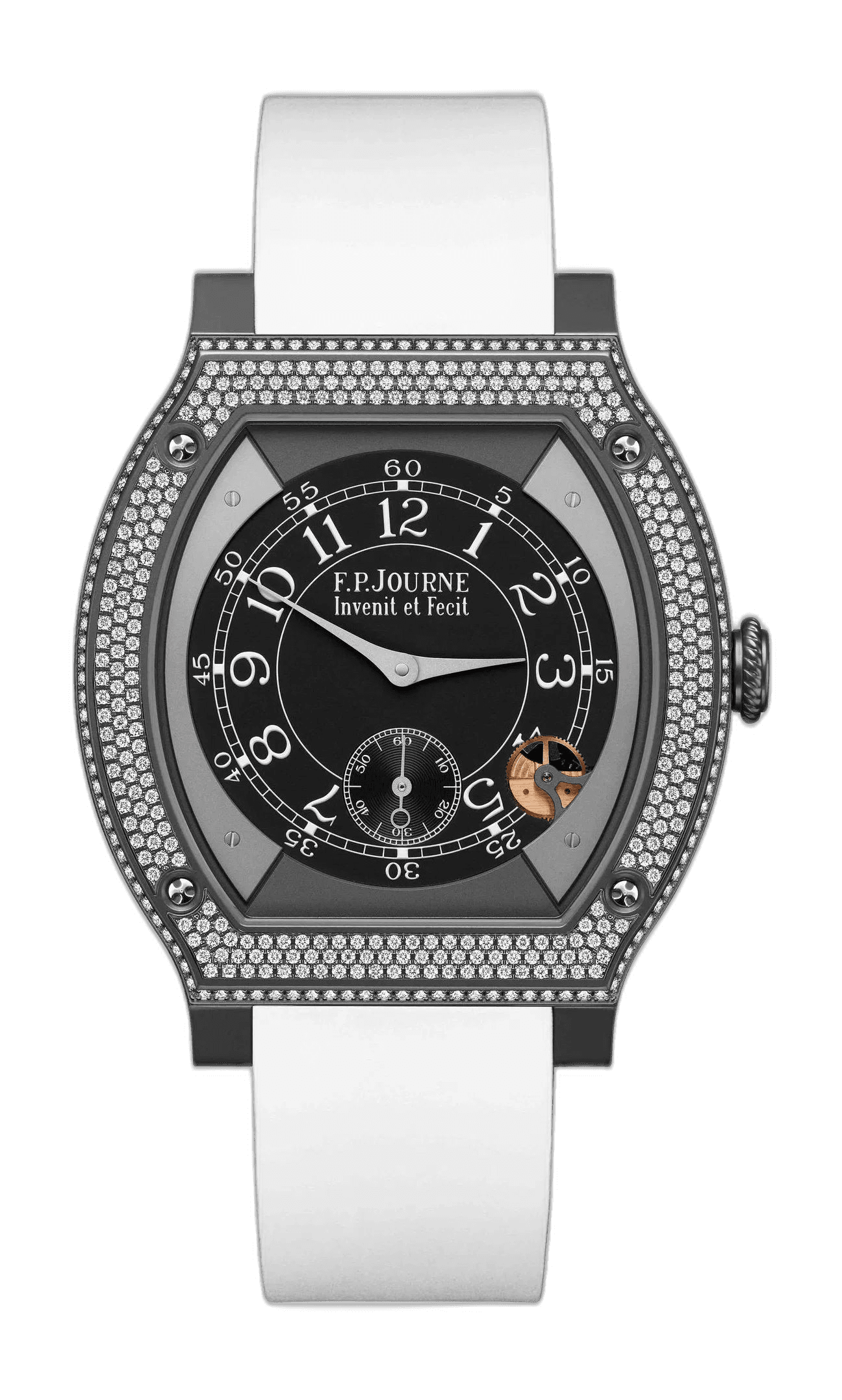 F.P.Journe Élégante 48 Titanium — Black Sapphire Diamond-Set White Strap | Ref. 1210