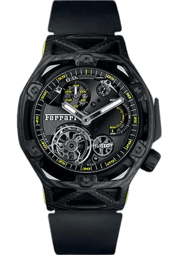 Hublot 45mm Fiber Black Dial Big Bang Novelties Techframe Ferrari Tourbillon Chronograph Carbon Yellow Limited Edition of 70 Watch-408.QU.0129.RX — Ref. 408.QU.0129.RX