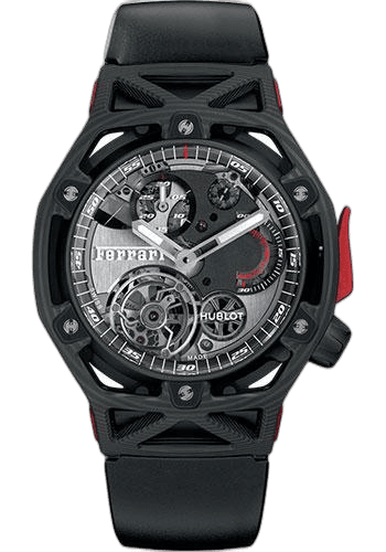 Big Bang Techframe Ferrari Tourbillon Chronograph Carbon Limited Edition of 70 Watch-408.QU.0123.RX 45mm Fiber Black Dial — Hublot Ref. 408.QU.0123.RX
