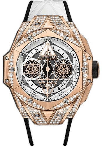 Big Bang Sang Bleu II King Gold White Pave Watch - 45 mm - White Skeleton Dial - White and Black Rubber Strap-418.OX.2001.RX.1604.MXM20 45mm Pavé White Dial — Hublot Ref. 418.OX.2001.RX.1604.MXM20