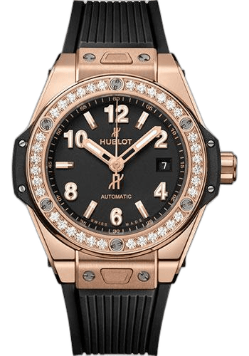 Big Bang One Click King Gold Diamonds Watch - 33 mm - Black Dial - Black Rubber Strap-485.OX.1180.RX.1204 33mm Diamond Black Dial · Hublot 485.OX.1180.RX.1204