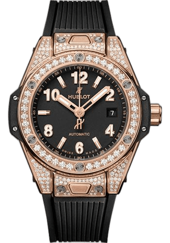 Big Bang One Click King Gold Pave Watch - 33 mm - Black Dial - Black Rubber Strap-485.OX.1180.RX.1604 · Hublot 33mm Pavé Black Dial — 485.OX.1180.RX.1604