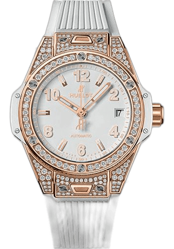 Big Bang One Click King Gold White Pave Watch - 39 mm - White Dial-465.OE.2080.RW.1604 39mm Pavé White Dial by Hublot — 465.OE.2080.RW.1604