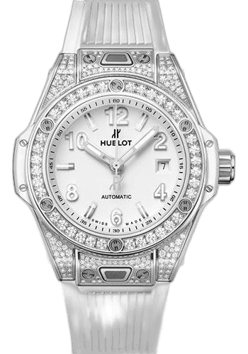 Big Bang One Click Steel White Pave Watch - 33 mm - White Dial - White Rubber Strap-485.SE.2010.RW.1604 33mm Pavé White Dial · Hublot 485.SE.2010.RW.1604