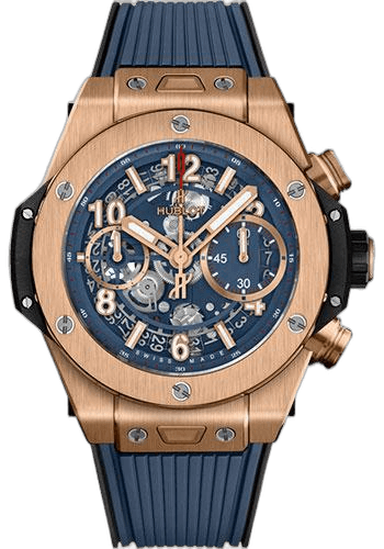 Hublot Big Bang Unico King Gold Blue Watch - 42 mm - Blue Skeleton Dial - Black and Blue Rubber Strap-441.OX.5189.RX 42mm Ref. 441.OX.5189.RX