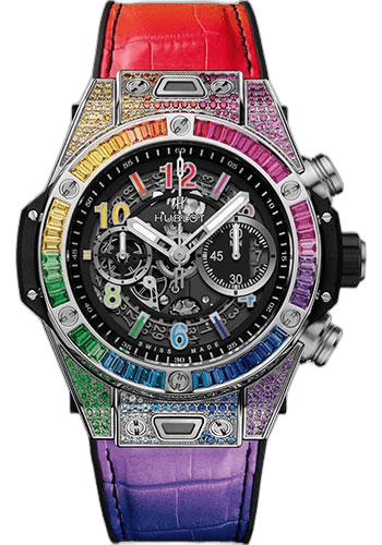 Hublot 45mm Big Bang Unico Titanium Rainbow Watch - 45 mm - Black Skeleton Dial - Black Rubber and Multicolored Leather Strap-411.NX.1117.LR.0999 — Ref. 411.NX.1117.LR.0999