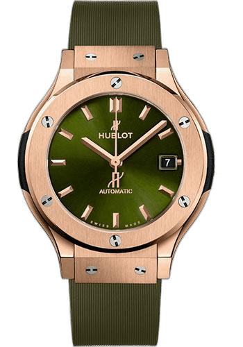 Classic Fusion King Gold Green Watch - 38 mm - Green Dial - Green Lined Rubber Strap-565.OX.8980.RX 38mm — Hublot Ref. 565.OX.8980.RX