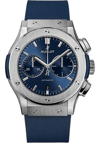 Classic Fusion Chronograph Titanium Blue Watch - 45 mm - Blue Dial - Blue Lined Rubber Strap-521.NX.7170.RX · Hublot 45mm — 521.NX.7170.RX