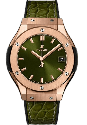 Classic Fusion King Gold Green Watch - 33 mm - Green Dial - Black Rubber and Green Leather Strap-581.OX.8980.LR 33mm — Hublot Ref. 581.OX.8980.LR