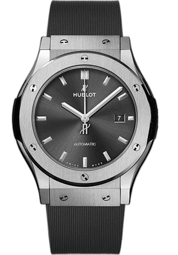Classic Fusion Racing Grey Titanium Watch - 42 mm - Gray Dial - Gray Lined Rubber Strap-542.NX.7071.RX 42mm — Hublot Ref. 542.NX.7071.RX