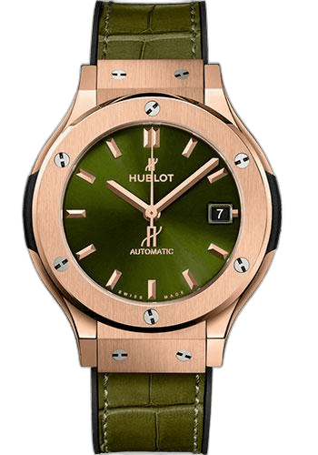Hublot Classic Fusion King Gold Green Watch - 38 mm - Green Dial - Black Rubber and Green Leather Strap-565.OX.8980.LR 38mm