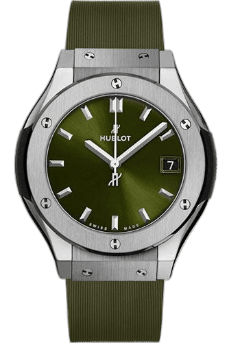 Hublot Classic Fusion Titanium Green Watch - 33 mm - Green Dial - Green Lined Rubber Strap-581.NX.8970.RX 33mm (581.NX.8970.RX