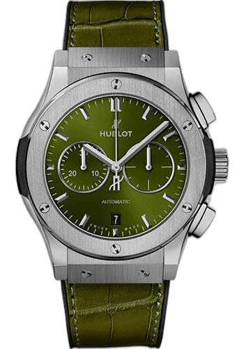 Classic Fusion Chronograph Titanium Green Watch - 42 mm - Green Dial - Black Rubber and Green Leather Strap-541.NX.8970.LR 42mm by Hublot — 541.NX.8970.LR
