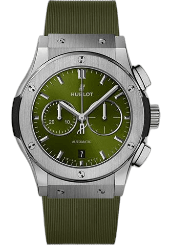 Hublot Classic Fusion Chronograph Titanium Green Watch - 42 mm - Green Dial - Green Lined Rubber Strap-541.NX.8970.RX 42mm Watch Ref. 541.NX.8970.RX