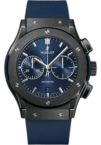 Hublot Classic Fusion Ceramic Blue Chronograph Watch - 45 mm - Blue Dial - Blue Lined Rubber Strap-521.CM.7170.RX 45mm Timepiece [521.CM.7170.RX
