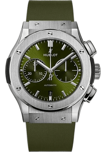Classic Fusion Chronograph Titanium Green Watch - 45 mm - Green Dial - Green Lined Rubber Strap-521.NX.8970.RX 45mm · Hublot 521.NX.8970.RX