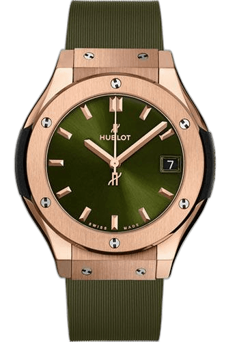 Classic Fusion King Gold Green Watch - 33 mm - Green Dial - Green Lined Rubber Strap-581.OX.8980.RX 33mm — Hublot Ref. 581.OX.8980.RX