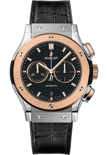 Hublot 42mm Classic Fusion Chronograph Titanium King Gold Watch - 42 mm - Black Dial - Black Rubber and Leather Strap-541.NO.1181.LR Watch Ref. 541.NO.1181.LR