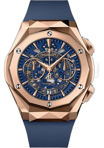 Hublot Classic Fusion Aerofusion Chronograph Orlinski King Gold Blue Watch - 45 mm - Sapphire Crystal Dial - Blue Smooth Rubber Strap Limited Edition of 200-525.OX.5180.RX.ORL21 45mm Watch Ref. 525.OX.5180.RX.ORL21
