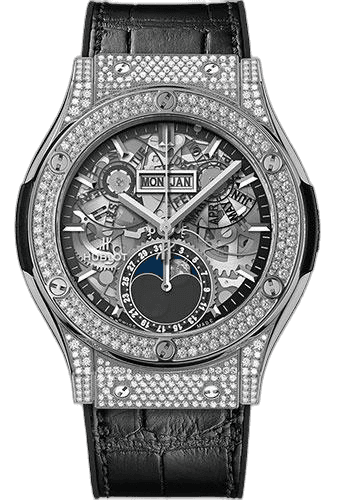 Hublot 42mm Pavé Sapphire Dial Classic Fusion Aerofusion Moonphase Titanium Pave Watch - 42 mm - Sapphire Dial - Black Rubber and Leather Strap-547.NX.0170.LR.1704 — Ref. 547.NX.0170.LR.1704