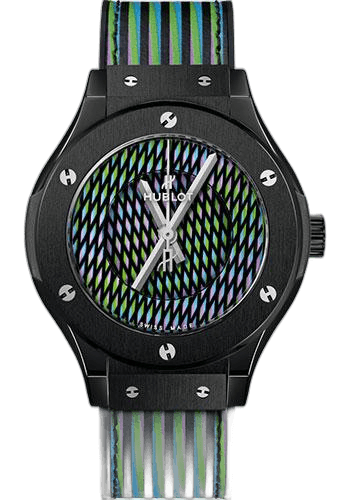 Hublot Classic Fusion Cruz Diez Ceramic Watch - 38 mm - Cruz Diez Two-Level Dial - Black Rubber and Cruz Diez Leather Strap-565.CX.8900.VR.CZD19 38mm Watch Ref. 565.CX.8900.VR.CZD19