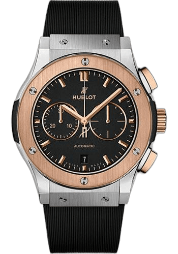 Classic Fusion Chronograph Titanium King Gold Watch - 42 mm - Black Dial - Black Lined Rubber Strap-541.NO.1181.RX 42mm by Hublot — 541.NO.1181.RX