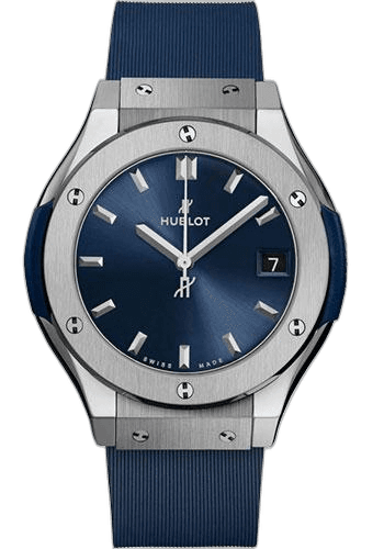 Hublot Classic Fusion Titanium Blue Watch - 33 mm - Blue Dial - Blue Lined Rubber Strap-581.NX.7170.RX 33mm
